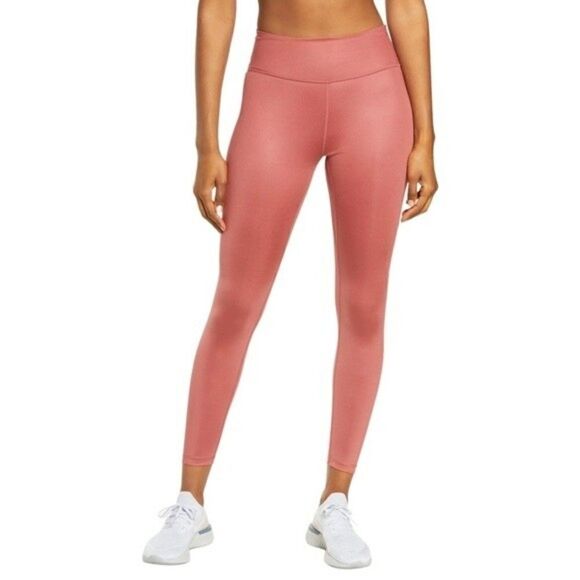 New! Nike One Tight Fit Dri-Fit Coated Mid Rise 7/8 Leggings - Picture 1 of 8